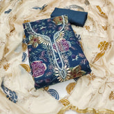 Blue Handworked Viscose Unstitched Suit